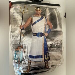 Poseidon King Costume with Blue and Gold Accents
